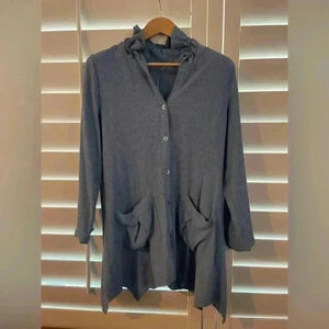 Soft Surroundings Women's Blue Button-Up Mock Collar Shirt Top Blouse Size M